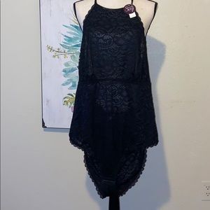 Cacique 22/24 black Lace halter bodysuit teddy